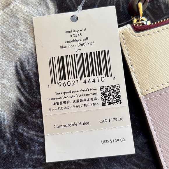 Brand New Kate Spade Colorblock Saffiano Leather L-Zip Medium Wristlet Lilac - Picture 14 of 16